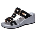 thumbnail image 6 of Rokment Metallic Silver Platform Wedge Slides Dress Sandals for Women Ladies 2026 Summer Trendy Graphic Leather Square Toe Chunky High Heels Casual Slippers Black Size 6, 6 of 7