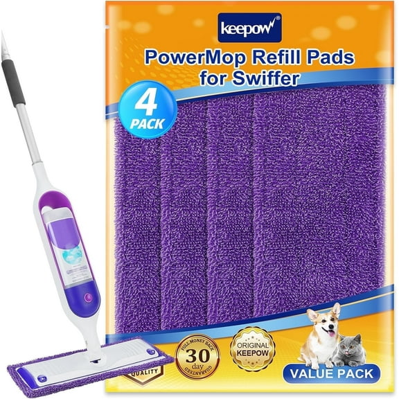 Keepow Reusable Power Mop Pads Compatible with SwifferPowerMop, 4 Pack