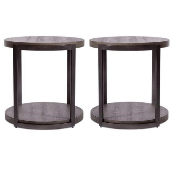 Home Square 2-Piece Furniture Modern View Round End Table Set in Brown