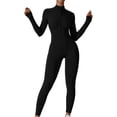 thumbnail image 4 of Women Short/Long Sleeve Workout Jumpsuit Zip Up Romper Bottom Pants Bodysuit Sexy  One Piece, 4 of 7