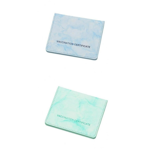 2 protectores de tarjetas de vacunación de piel sintética con ventana de identificación.