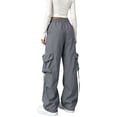 thumbnail image 4 of Wide Leg Cargo Pants for Women Hiking Parachute Pants Stretch Drawstring High Waisted Lightweight Joggers Y2k Streetwear, XL, 4 of 6