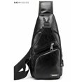 thumbnail image 2 of BadPiggies Men's Leather Sling Bag Daypack Shoulder Chest Crossbody Bag Anti Theft With USB Charging Port"Black", 2 of 7