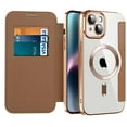 thumbnail image 2 of Feishell Flip Case for iPhone 14 with Camera Lens Protect Film,Magnetic Closure PU Leather Folio Case with RFID Blocking Card Slots Luxury Plating Transparent Phone Cover,Brown, 2 of 13