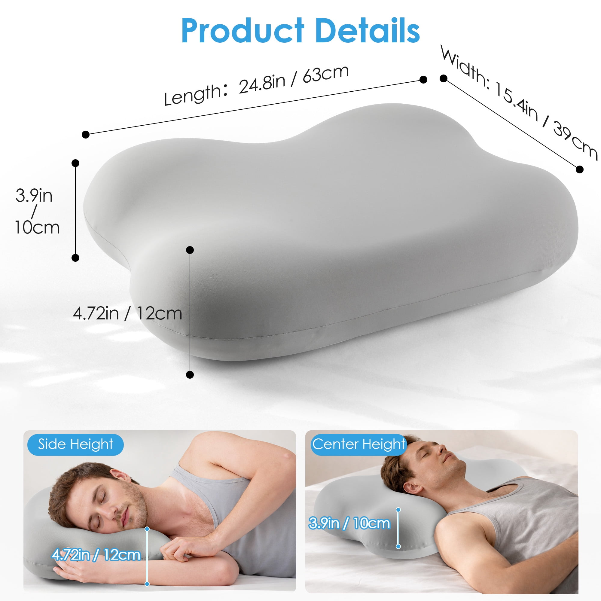 MOONORAH Cervical Pillow for Pain Relief, Contour Memory Foam Pillows for Sleeping, Ergonomic Orthopedic Pillow Cooling Pillow Bed Pillow for Side Back Stomach Sleepers, with Pillowcase, Gray