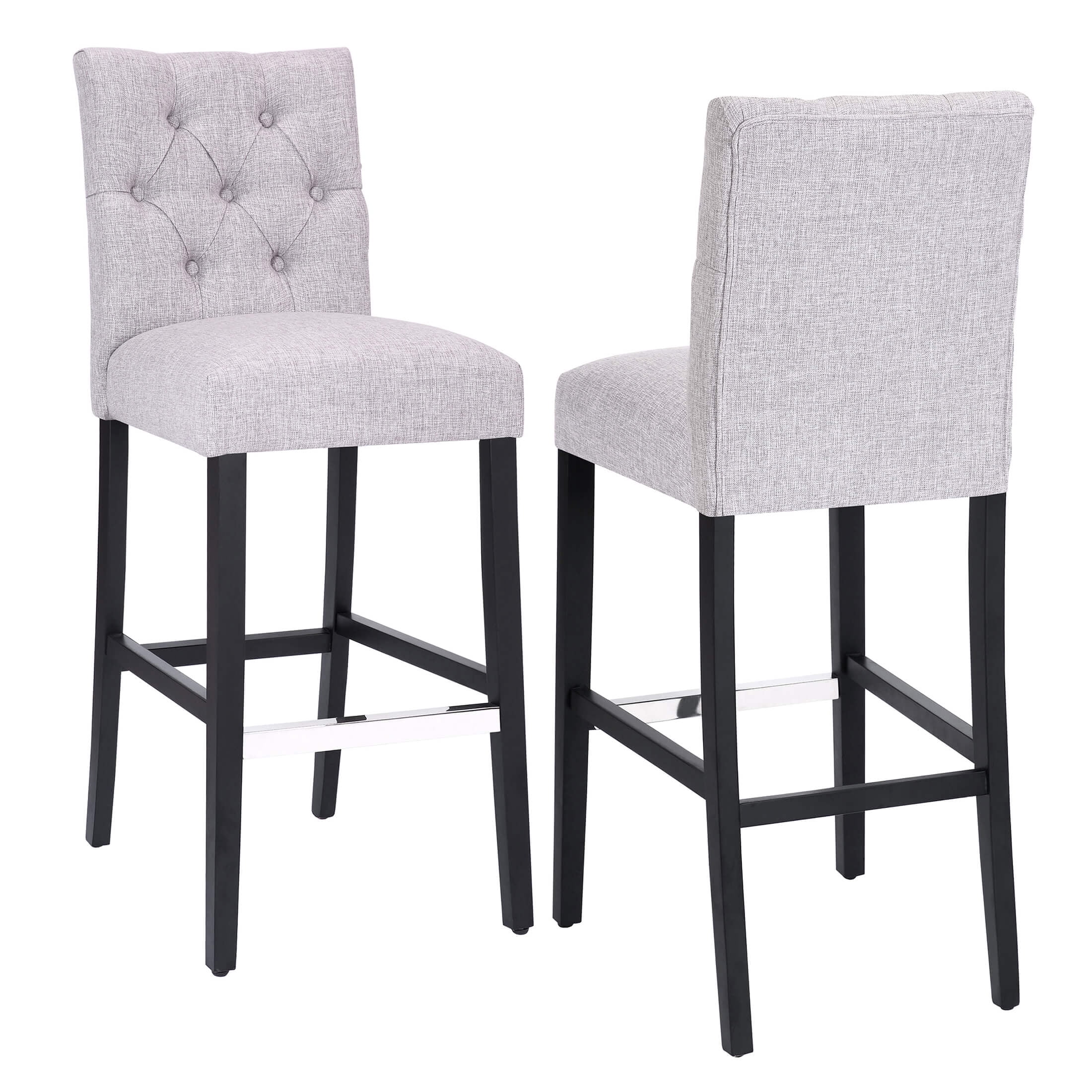 WestinTrends Hayes Black Barstools Bar Height Set of 2, Modern Linen