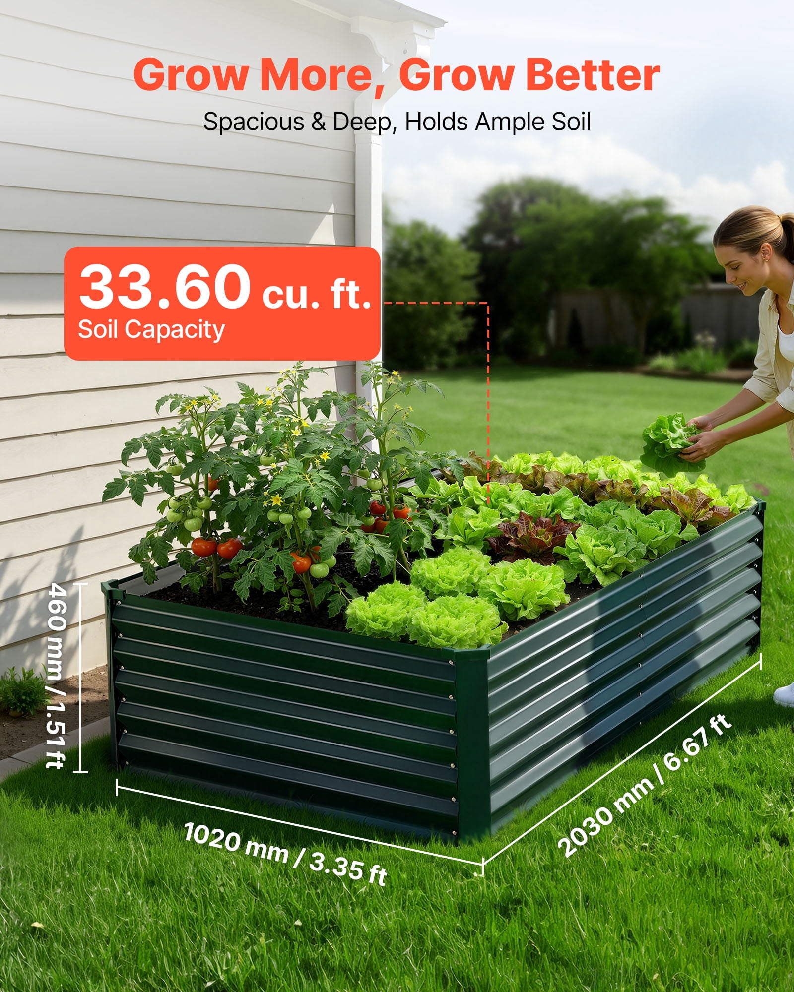 VEVOR Galvanized Raised Garden Bed, 6.67 x 3.35 x 1.51 ft, Rectangular Metal Planter Box Kit Outdoor, Rustproof Elevated Planting Box with Gloves, Alu-Zinc, for Growing Flowers Vegetables, Dark Green