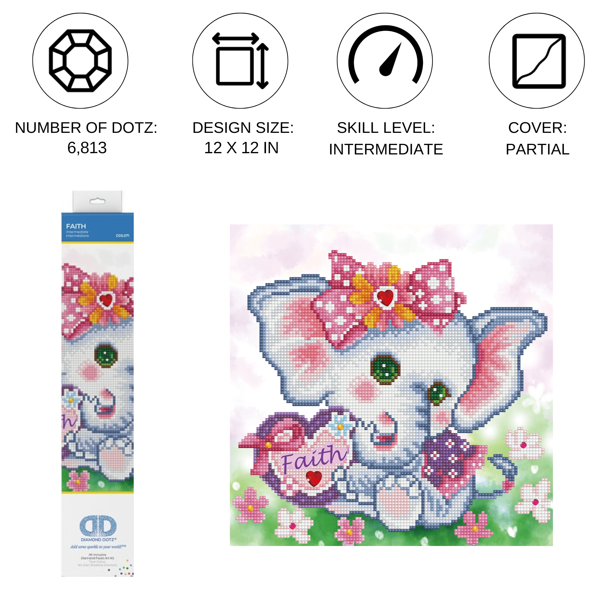 Diamond Dotz Faith Elephant Diamond Painting Kits for Adults - Diamond Art Kits a Relaxing Creative Craft Kit with Dotz Gems  12"x12"