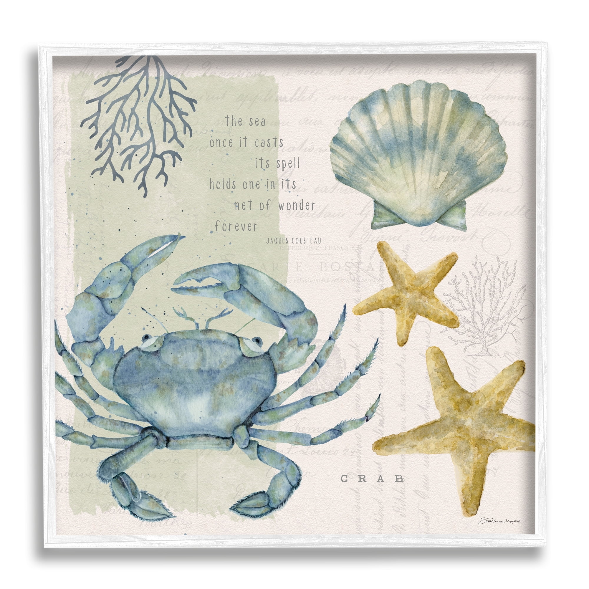 Stupell Industries Sea Casts Its Spell Quote Blue Crab Seashells, 12 x 12, Design by Stephanie Workman Marrott