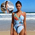thumbnail image 6 of BERANMEY Women's Tropical Print One Piece Swimsuit with Cover up Beach Skirt Sarong Two Piece Floral Printed V Neck Tummy Control High Cut Monokini Swimsuit Bathing Suit Women's Swimwear & Clothing, 6 of 10