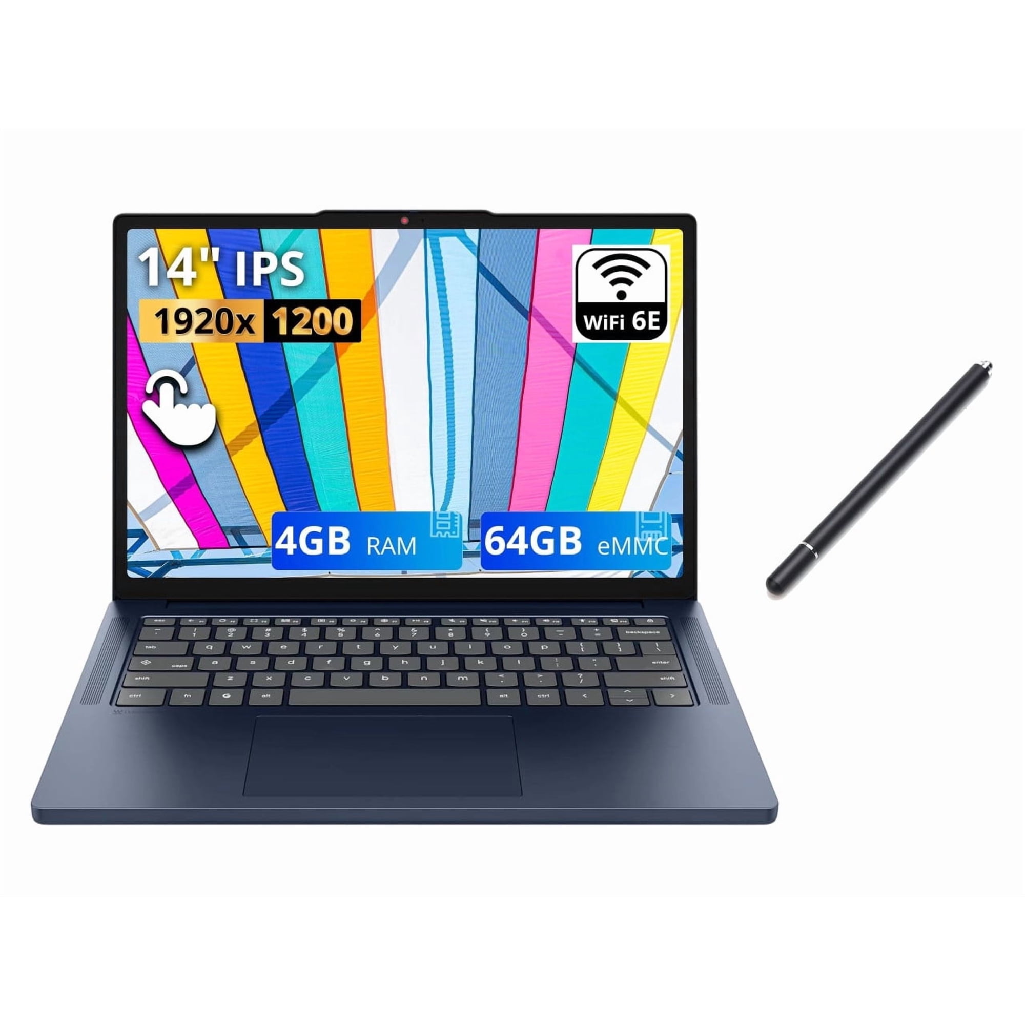 Lenovo IdeaPad Slim Chromebook 14 WUXGA Touchscreen Laptop|MediaTek Kompanio 540|Integrated Graphics|Webcam|Blue| 4GB RAM | 64GB SSD |Chrome OS |Bundle with Stylus Pen