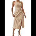 thumbnail image 2 of Vestido de Verano Midi Sin Mangas con Abertura Alta y un Hombro Descubierto para Mujer, Color Albaricoque S, 2 of 7