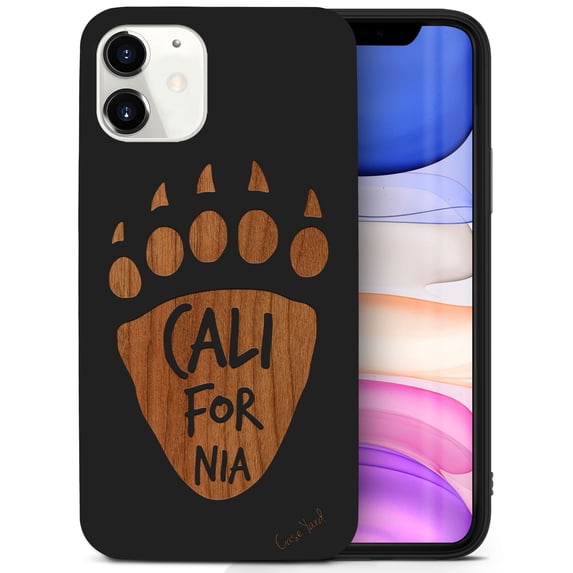 Case Yard Wooden Case for iPhone-12-Mini Soft TPU Silicone cover Slim Fit Shockproof Wood Protective Phone Cover for Girls Boys Men and Women Supports Wireless Charging Cali Paw Design