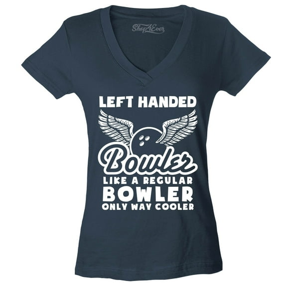 Shop4Ever Women's Left Handed Bowler Like A Regular Slim Fit V-Neck T-Shirt X-Large Charcoal