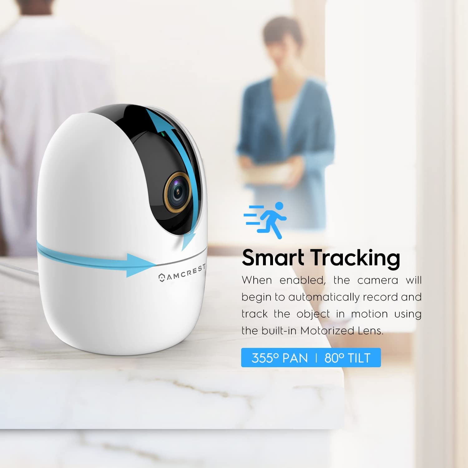 Amcrest 4MP WiFi Camera Indoor, Dog Camera, Sound & Baby Monitor, Human & Pet Detection, Motion-Tracking, w/ 2-Way Audio, Phone App, Pan/Tilt Wireless IP Camera, Night Vision, Smart Home ASH41-W