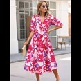 thumbnail image 3 of Vestido Floral con Escote en V para Mujer, Verano 2025, Moderno, Bohemio, Plisado, con Mangas Abullonadas. Rosa Púrpura XL, 3 of 5