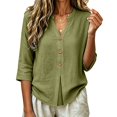 thumbnail image 6 of MVRLSH Womens Tops Shirts Blouse Casual Long Sleeve Spring Trendy Cotton Blend Summer Daily Outfit Shirt Loose Fit Linen Blouses Green - XXL, 6 of 6