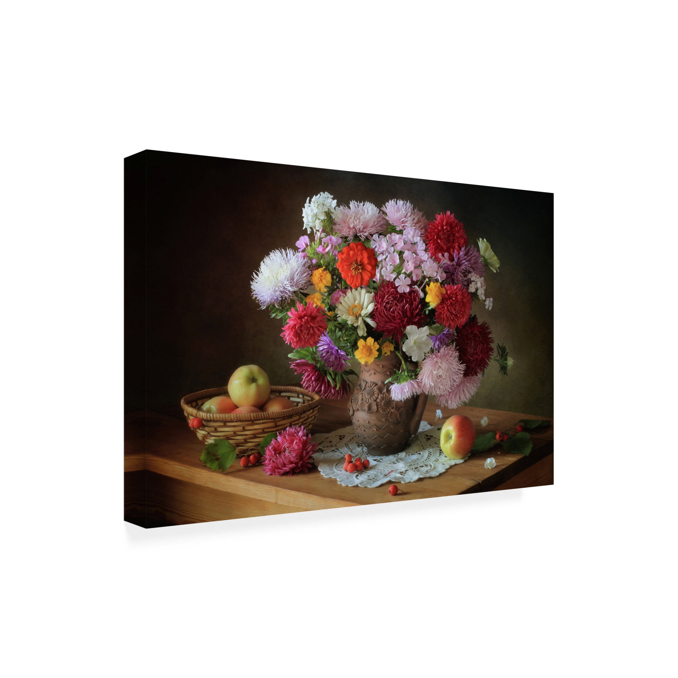 Canvas Wall Art - Tatyana Skorokhod 'Still Life With A Bouquet Of Flowers And Apples' Wall Art for Living Room, Bedroom, or Office D?cor by Trademark Fine Art - 19 x 12 Inches