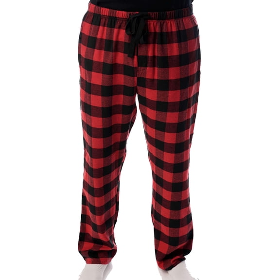 #followme Men's Flannel Pajamas - Plaid Pajama Pants for Men - Lounge & Sleep PJ Bottoms (Black & Red Buffalo Plaid, Small)