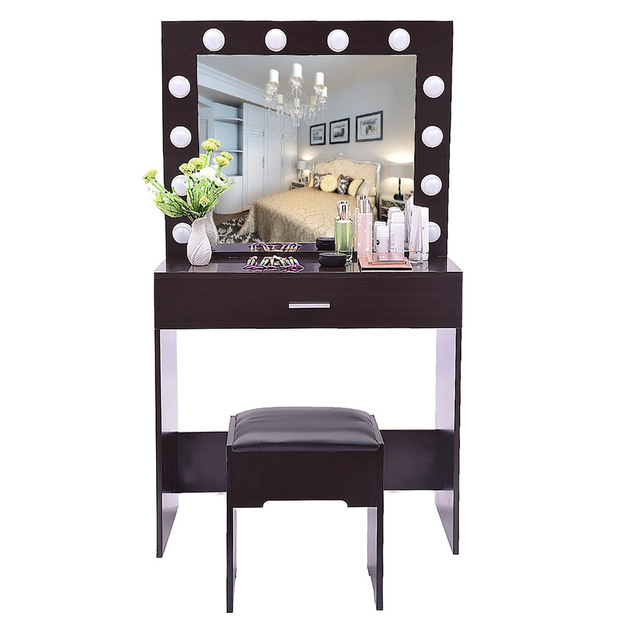 Panel Dressing Table With 12 Led Lights, Small Dressing Table Lights
