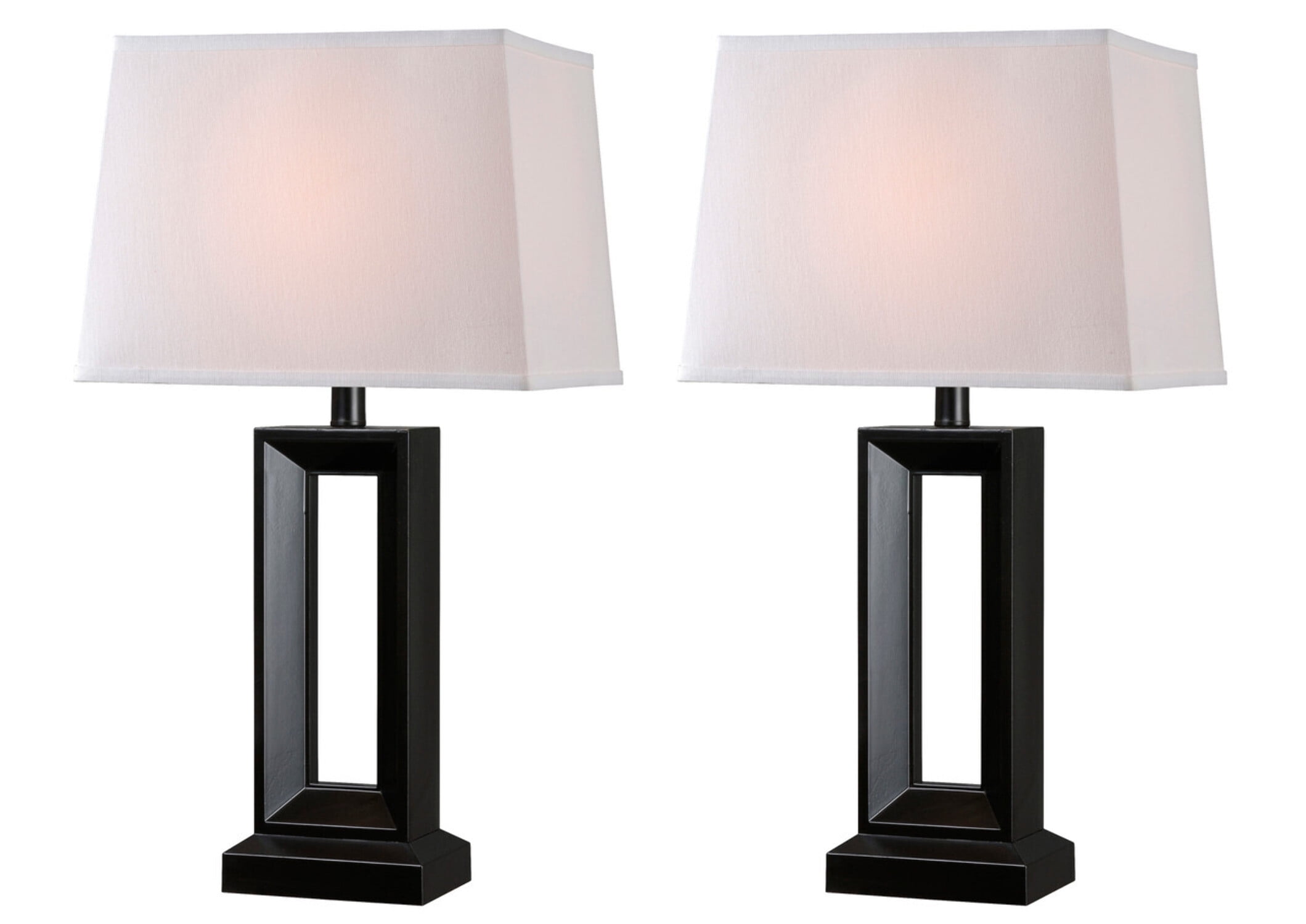 Kenroy Home Katherine 27.5'' Table Lamp Set of 2 with White Fabric Rectangle Shade Transitional Table Light Fixture for Living Room, Bedroom, or Office, Black