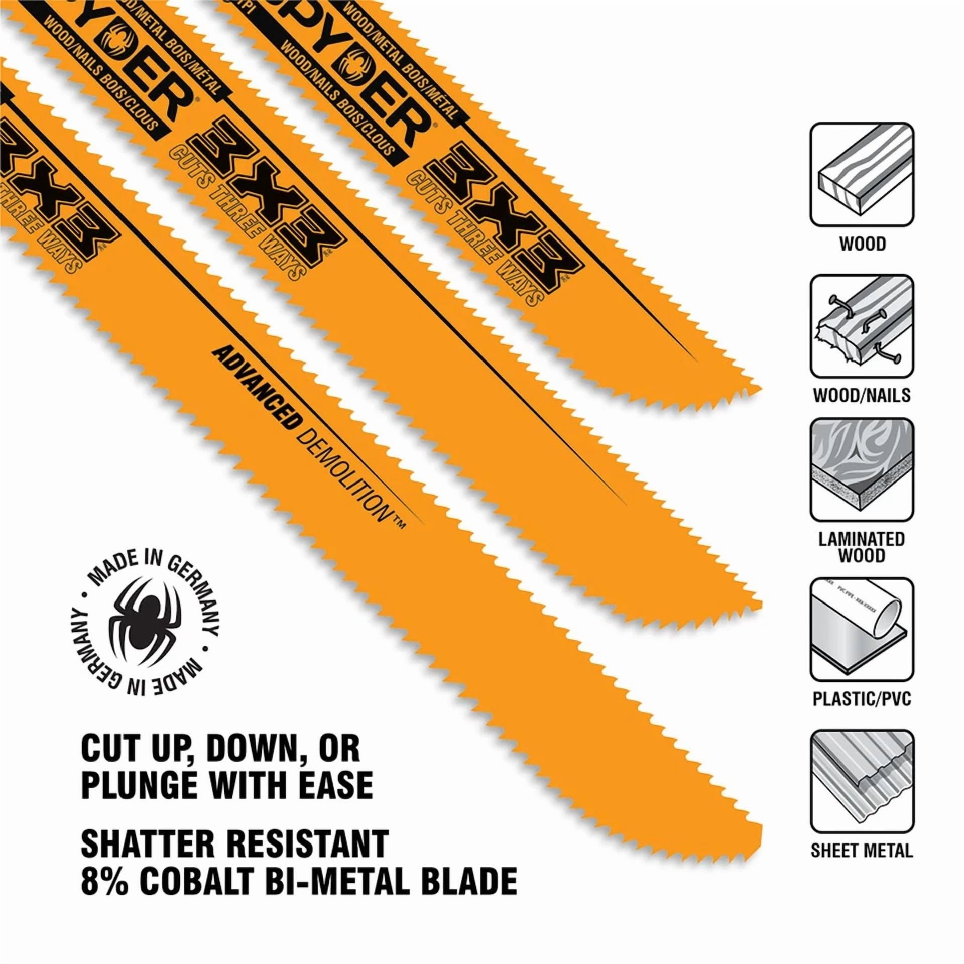 BUTTERFLY- 6 In 14-18Tpi Reciprocating Saw Blade Wood Metal Double-Sided Spyder 200180