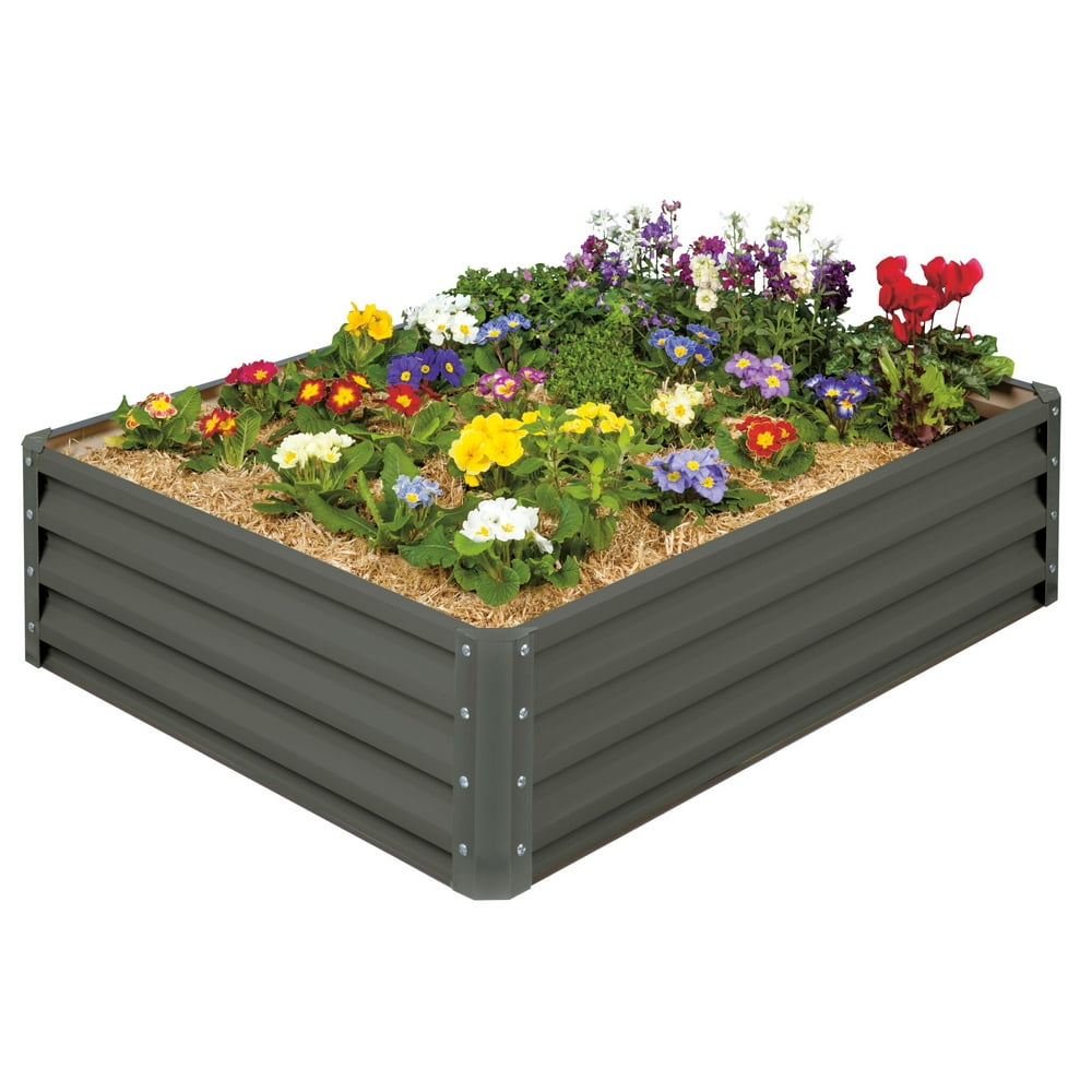 Stratco Raised Galvanized Steel Outdoor Rectangle Plant Garden Bed, Gray