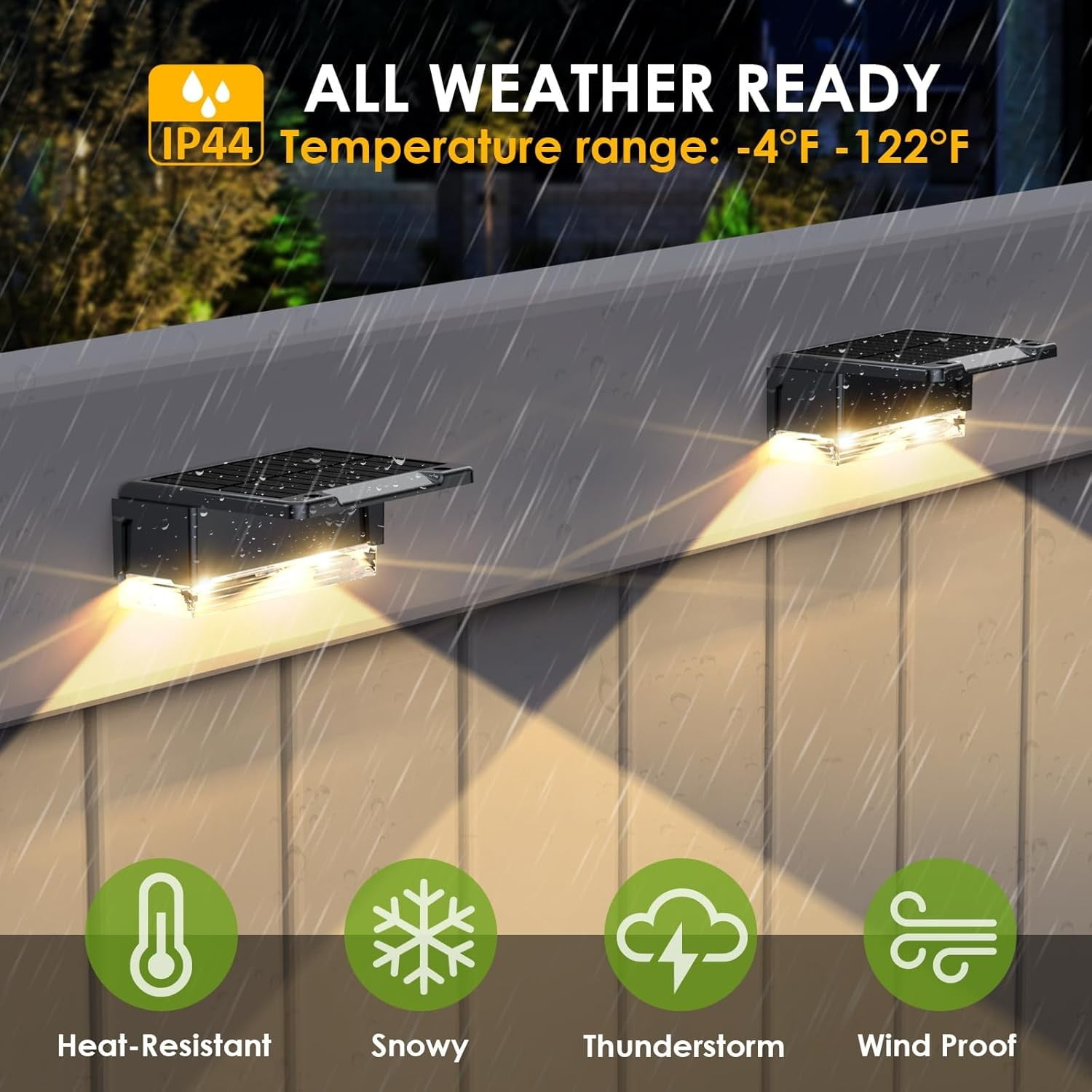 Solar Fence Lights Outdoor - 3000/4000/6000K 3 Mode, IP65 Waterproof Fence Lights Solar Powered, Dusk to Dawn Solar Light for Outside, Backyard/Step/Patio/Deck/Stair Railings and Wall