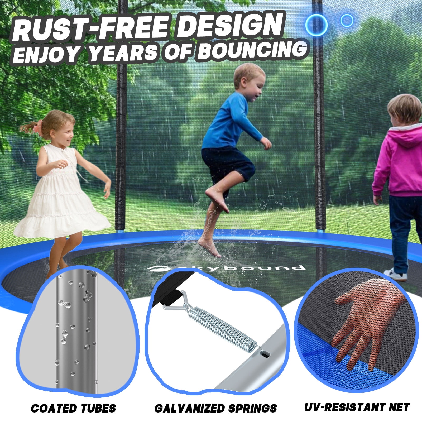 SkyBound 8 FT  Trampoline with Enclosure - Recreational Trampolines with  L-Shaped Legs for Extra Stability - Outdoor Trampoline for Kids and Adults
