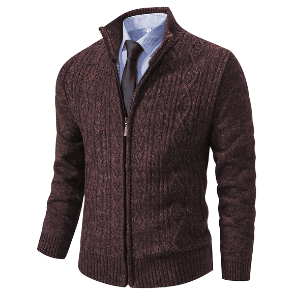 Vcansion Men's Long Sleeve Stand Collar Outwear Sweater with Pockets Wine Red S