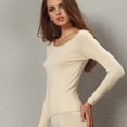 thumbnail image 3 of LiangRou Women's Crew neck Long Sleeve Ultrathin Modal Thermal Underwear Shirt / Top Apricot XX-Large, 3 of 8