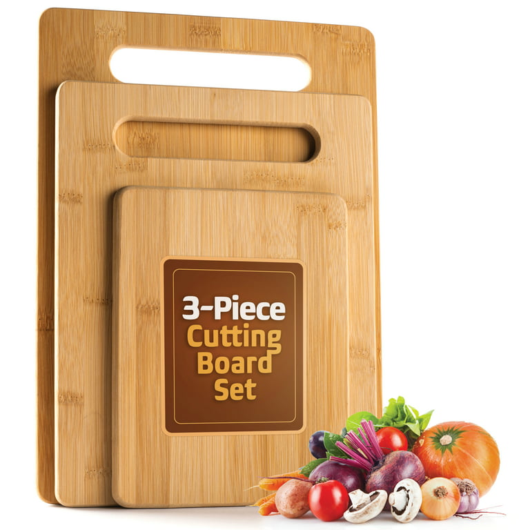 Comhoma Bamboo Cutting Board (3 Piece Set) Wood Cutting Board Kitchen Chopping  Board with Juice Groove and Serving Tray for Meat Vegetables Fruits Cheese  