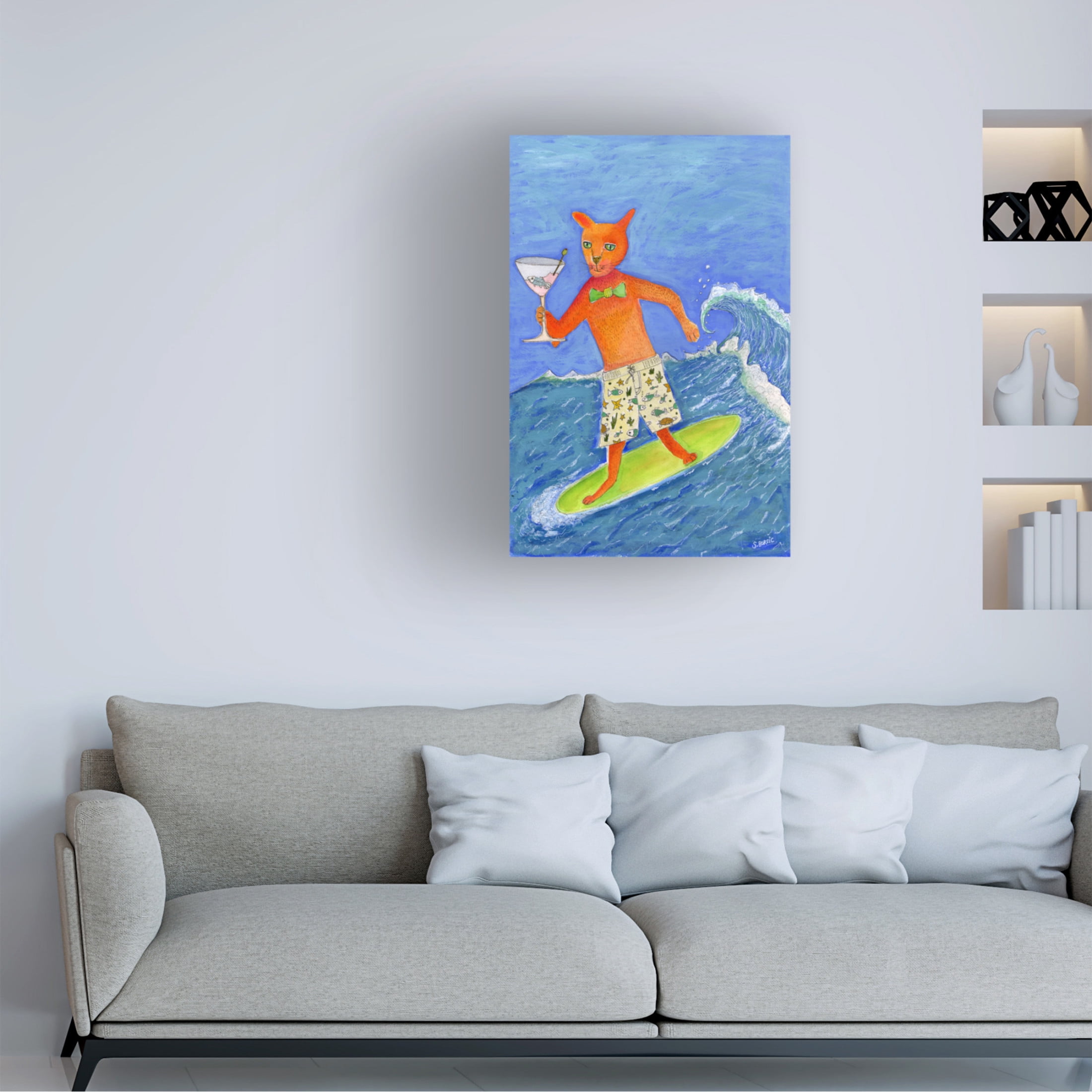 Trademark Fine Art Sharyn Bursic  Surfing Cocktail Cat Canvas Wall Art