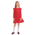 thumbnail image 3 of Actgleam Girls Ruffle Long Sleeve Dress Knit Round Neck A-Line Cute Casual With 2 Pockets Sundress,Red,11-12Y, 3 of 8