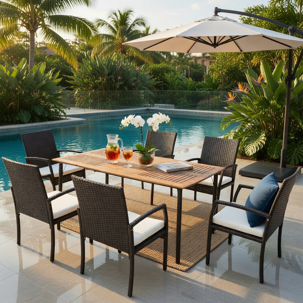 Hommoo 2-Pack Outdoor Wicker Dining Armchairs with Removable Off-White Cushions, PE Rattan Patio Chairs for Backyard, Porch & Poolside, Black