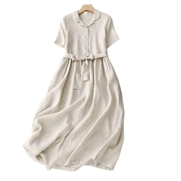 mfyjkho Vestidos casuales para mujer, Vestido camisero de lino para mujer, holgado, cómodo y con cintura elástica, de color liso. Vestidos de fiesta para mujer xxl