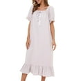 thumbnail image 2 of Previn Women's Cotton Victorian Nightgown Cute Pajamas Dress Princess Summer Long Night Dress Vintage Short Sleeve Ruffle Comfy Soft Sleepwear Grey 01 X-Large, 2 of 4