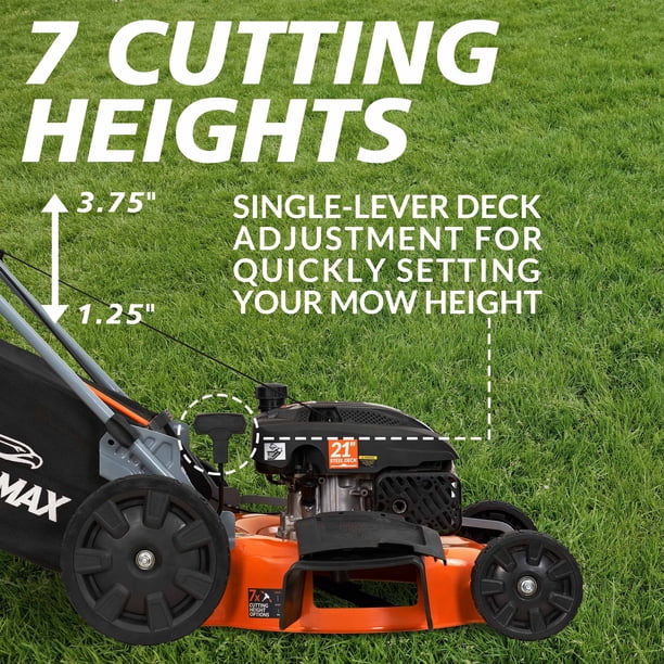 YARDMAX 21 in. 170cc Gas Powered Manual Lawn Mower, 3-in-1 Walk