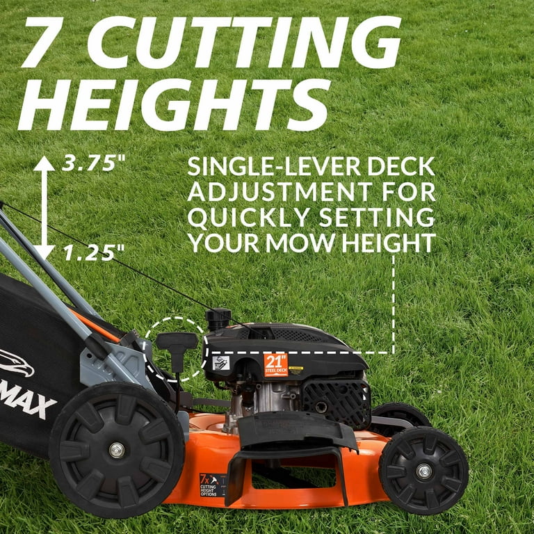 YARDMAX 21 in. 170cc Gas Powered Manual Lawn Mower, 3-in-1 Walk