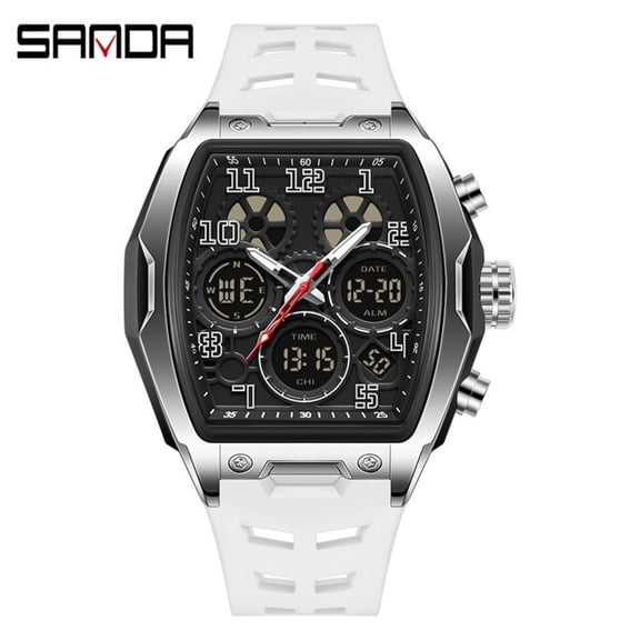 Explojoy Men’s Barrel Shape Digital Sport Watch – Waterproof Multifunction Wristwatch with 3 Time Zones & Alarm