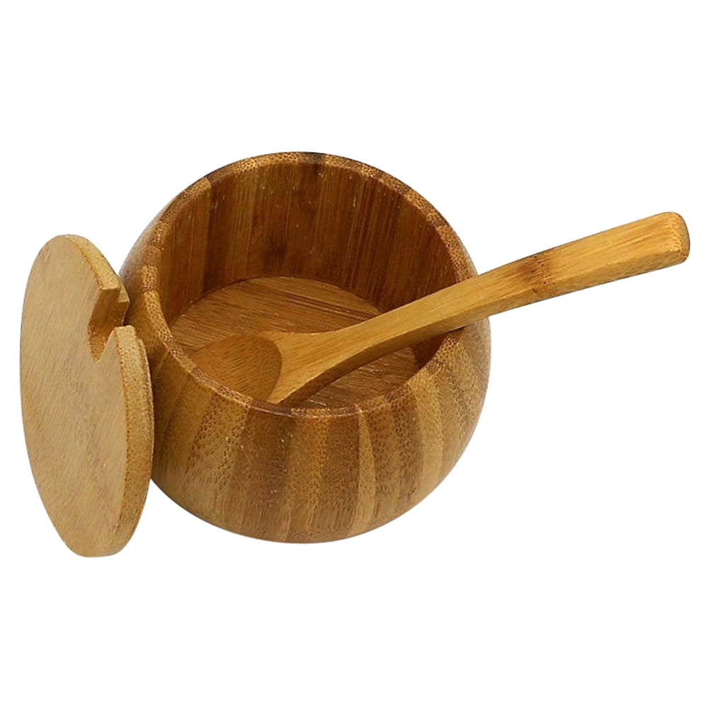 Bueautybox Bamboo Season JarSalt holder with Lid and Spoon Spice