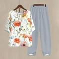 thumbnail image 2 of Womens Petite Lounge Sets 2 Piece Outfits Fall Linen Sets for Women 2 Piece Women's Casual Round Neck 5/4 Sleeve Top And Pants Digital Printing Two-piece Set, 2 of 5
