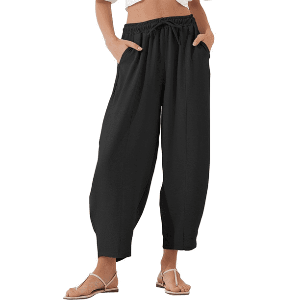 Pantalones Rectos Holgados Informales de Algodón y , Color Negro, Talla XXXL