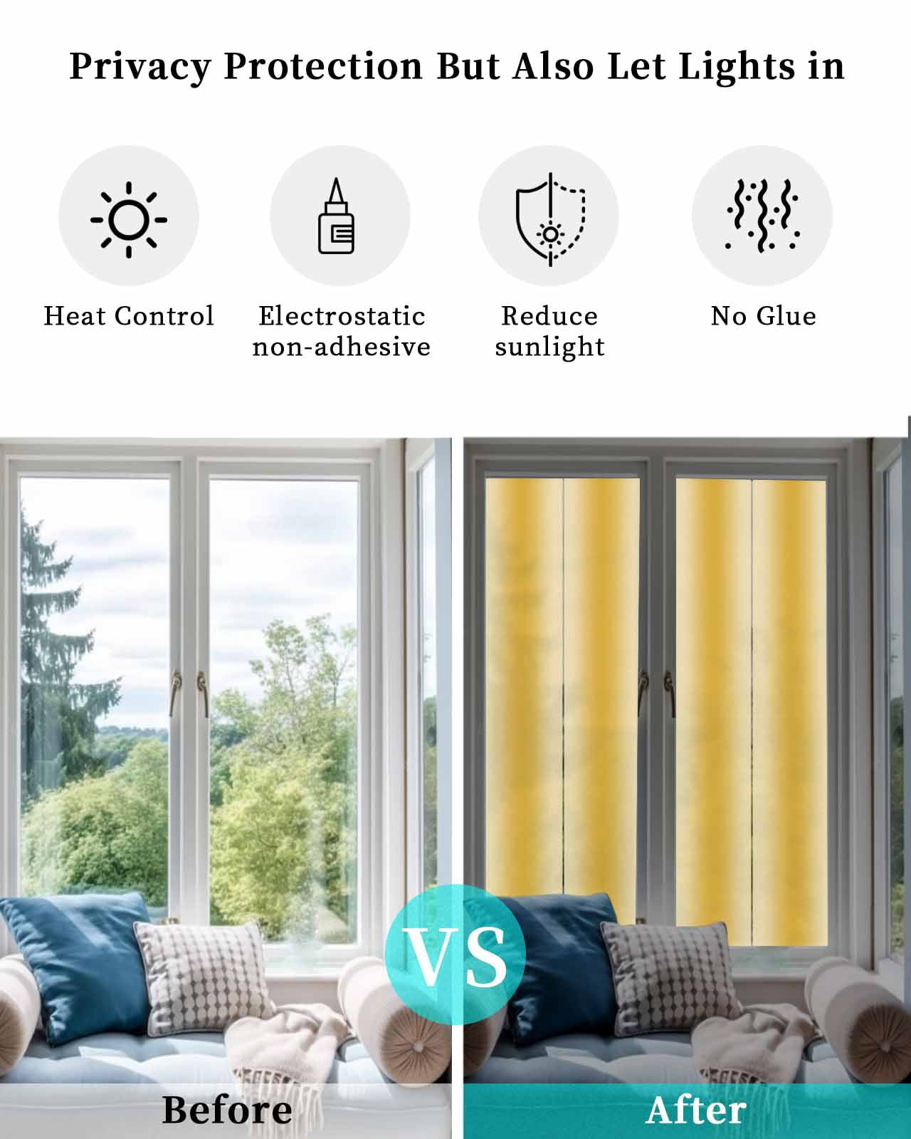 Window Privacy Film Yellow Ombre Stained Glass Window Film Decorative Sun Block Window Cover Modern Art Farmhouse Window Clings Static Adhesive Sticker for Bathroom 29.5"x118"