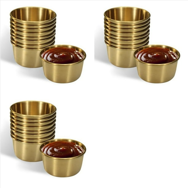 18 Tazas de Salsa para Mojar de Acero Inoxidable de 2 Onzas, Mini Tazones para Salsa, Tazas de Condimentos de Metal Reutilizables, Recipientes para Ramequines (Dorados)