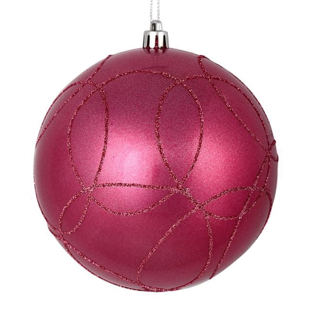 Vickerman N182445D 4 in. Mauve Candy Ball Ornament with Circle Glitter Pattern 4 per Bag