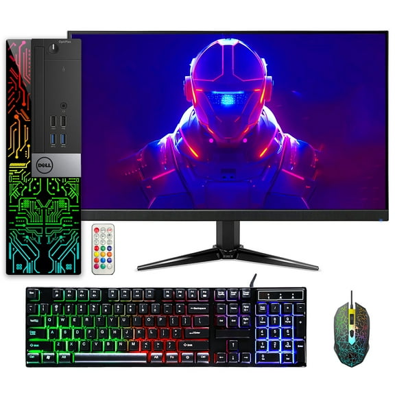 A Grade RGB Gaming Desktop with 24 Inch Gaming Monitor - Dell OptiPlex Computer i7 6th Gen Processor GeForce GT 1030 2GB 16GB RAM 512GB SSD Win 10 Pro WIFI HDMI