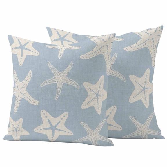 Outdoor Waterproof Pillow Covers Summer Blue Starfish on Vintage Cotton Linen Decorative Throw Pillow Protectors,Pillowcase Cushion Cases for Patio Sofa Garden Couch,16x16in,Pack of 2