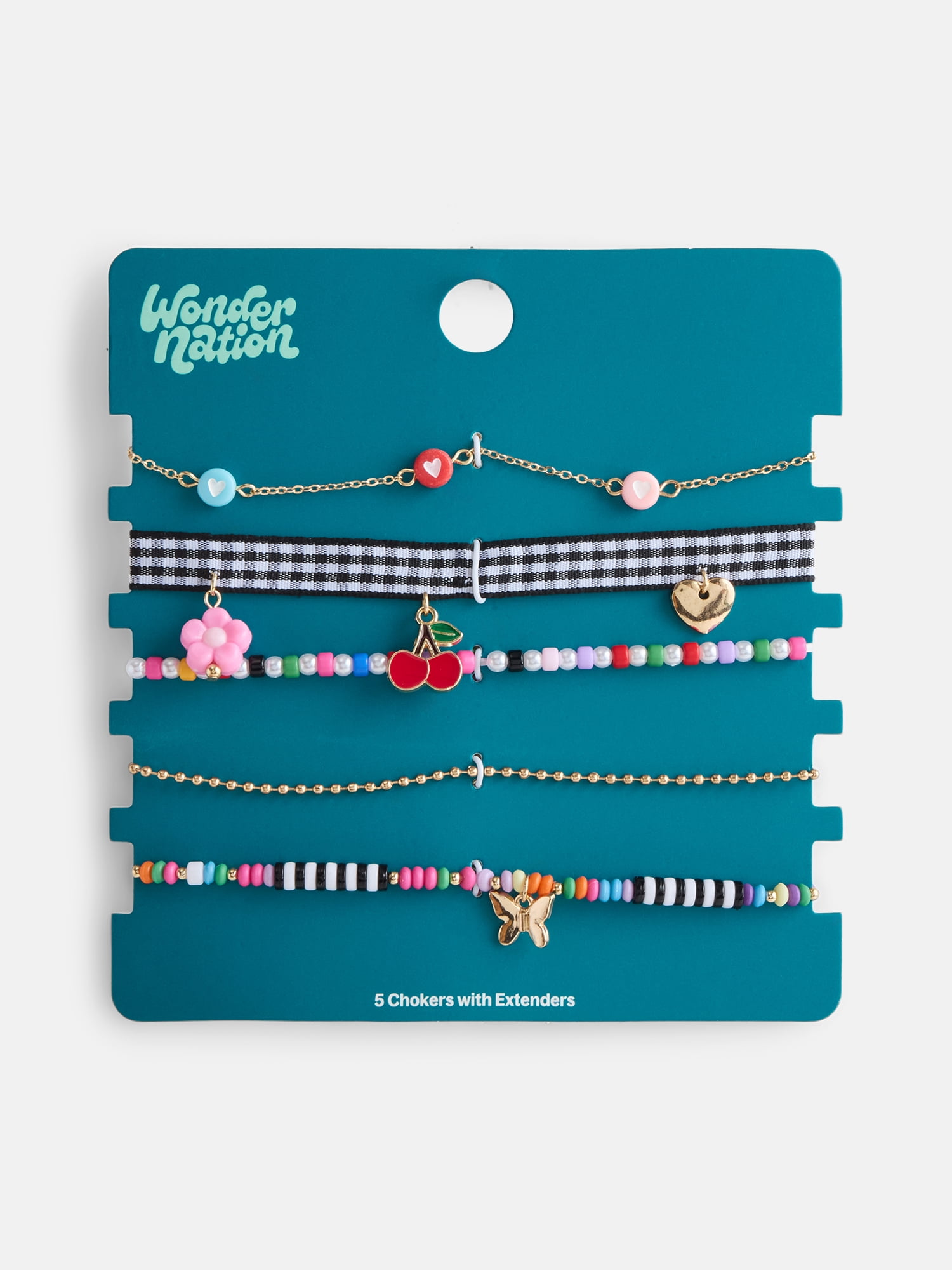 Wonder Nation Girls 5-Pack Cherry Choker Set, Gold/Multi