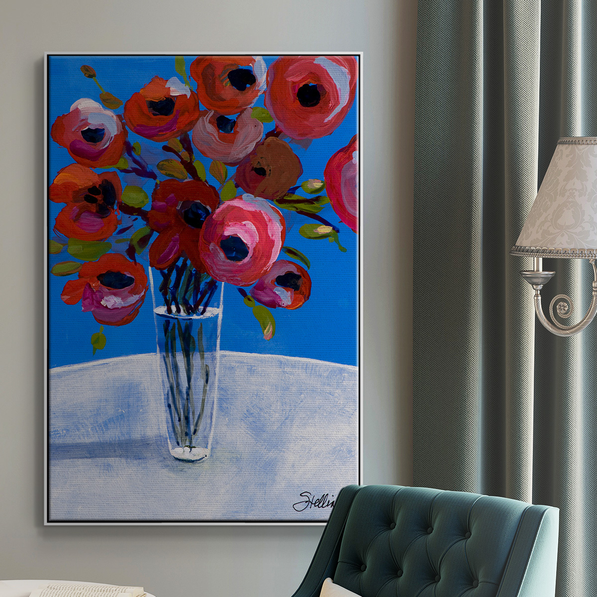 Poppies Framed Premium Gallery Wrapped Canvas - Ready to Hang - 25 x 37 - White Floating Frame